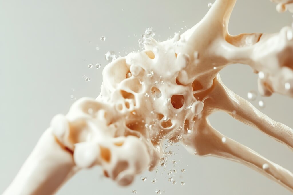 Milk splashing around bone structure symbolizing calcium Milk splashing around bone structure symbolizing calcium